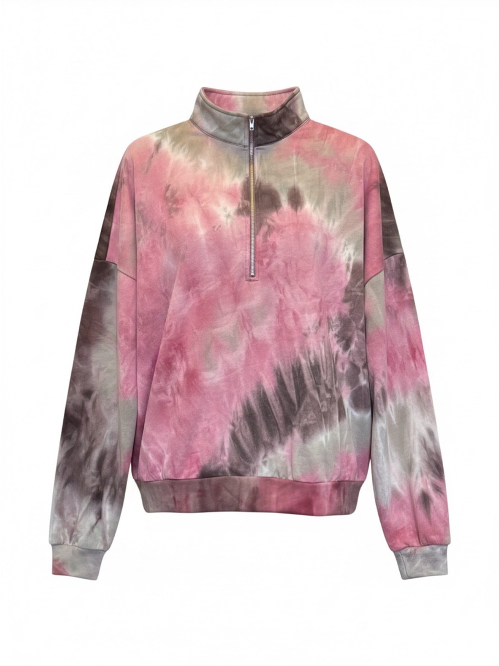 Women's Tie-Dye Half-Zip Pullover Sweater in Pink - Size Medium